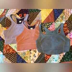 Prana Becksa Ribbed Racerback Crop Top Set - Dusty Rose, Lavender, Slate Blue